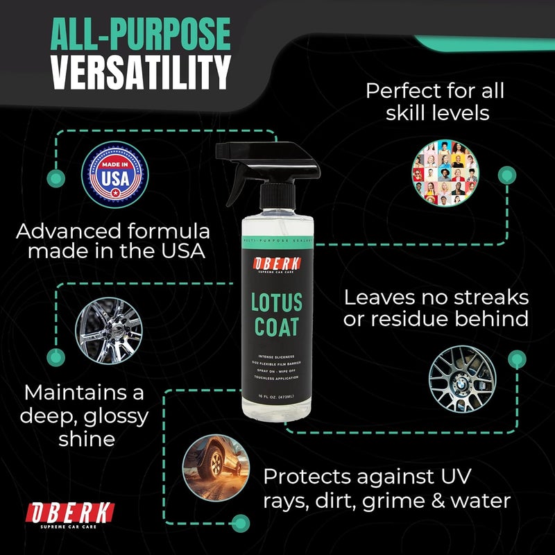Oberk Lotus Coat SiO₂ Spray Sealant – High Gloss Spray for Cars – Touchless or Wipe-On – Protects Paint, Wheels & Glass – Safe for Coatings – Easy Car Wax Alternative (16 oz) - Image 5
